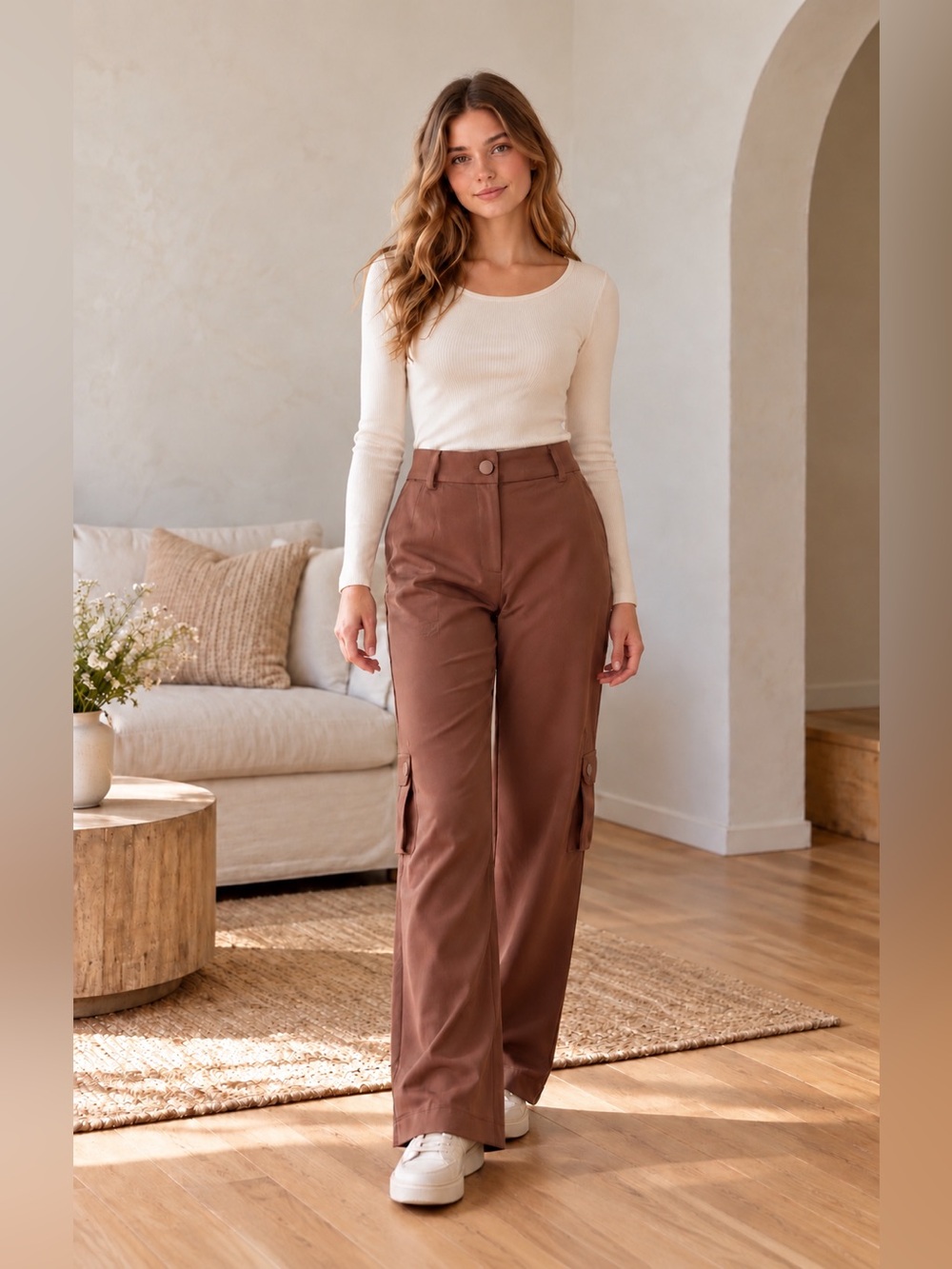 Brown High-Waisted Cargo Maylin Pants